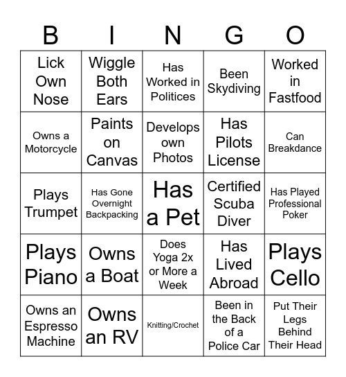 Human Bingo Card