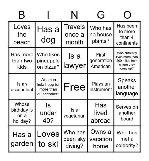 Board Bingo Card