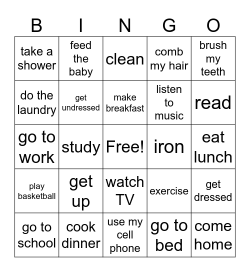 Activities for Every Day Bingo Card