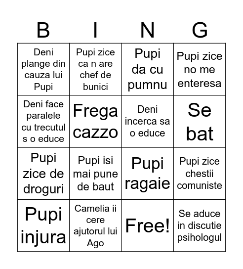 Deni Pupi interaction Bingo Card