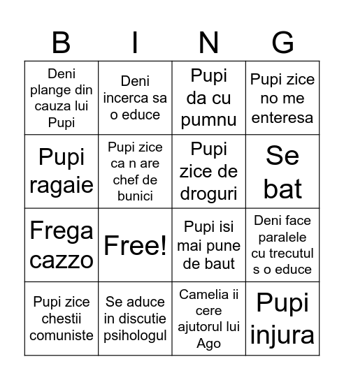 Deni Pupi interaction Bingo Card