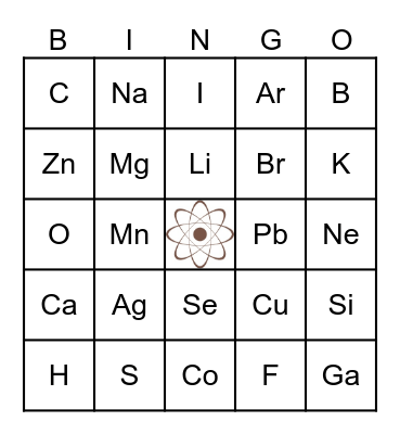 Periodic Table Bingo Card
