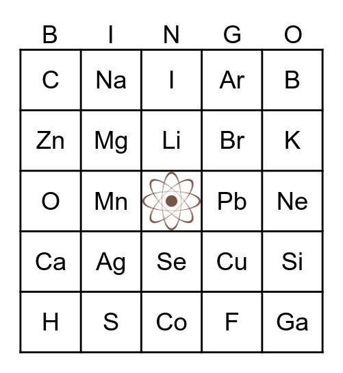 Periodic Table Bingo Card