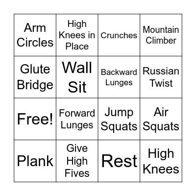 Fitness Bingo Card
