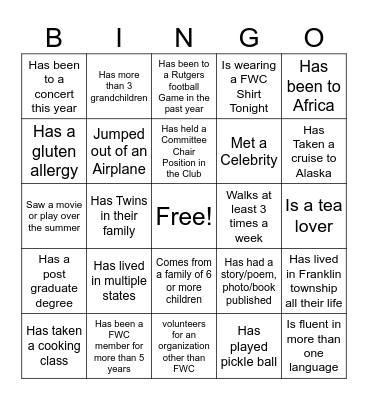 Getting to Know You Bingo Card