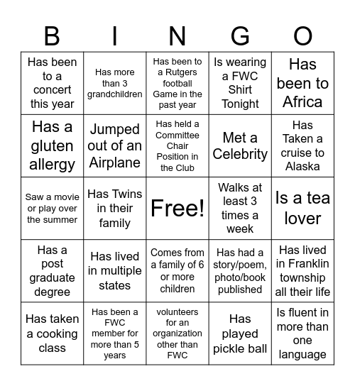 Getting to Know You Bingo Card