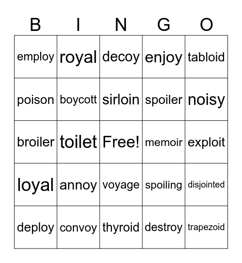 Oi And Oy Vowel Team Bingo Card