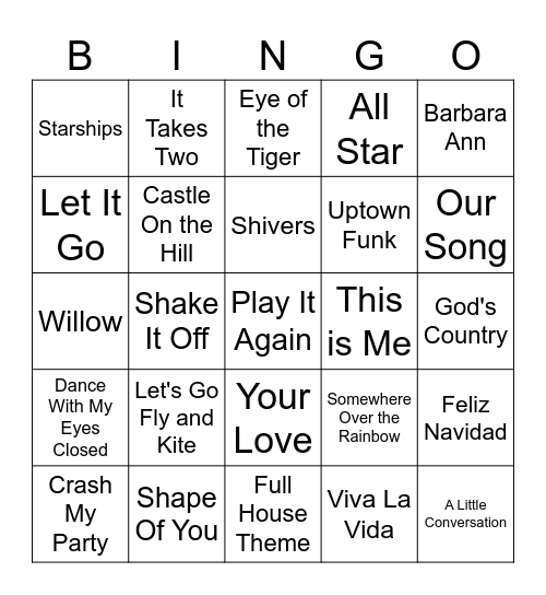 Musical Bingo Card