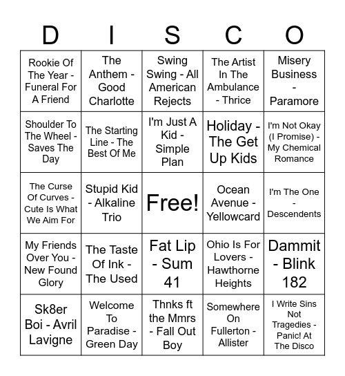 POP PUNK EMO BINGO Card