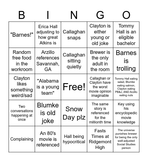 Social Studies Lunchtime Bingo Card