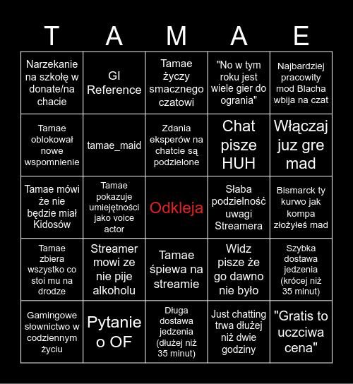 Tamae Bingo Card