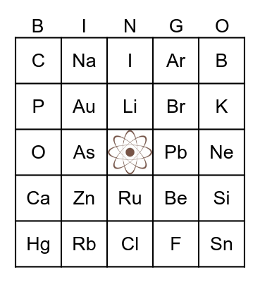 Periodic Table Bingo Card