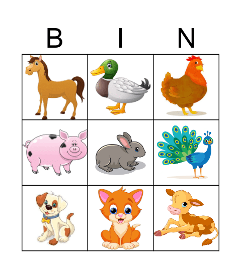 Farm Animals Bingo Card