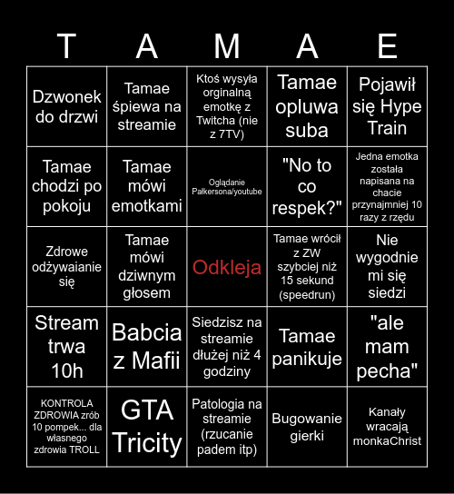 Tamae Bingo Card