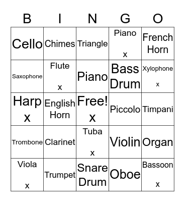 Instrument Bingo Card