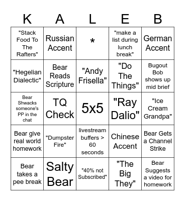 Bear Brief Bingo Card