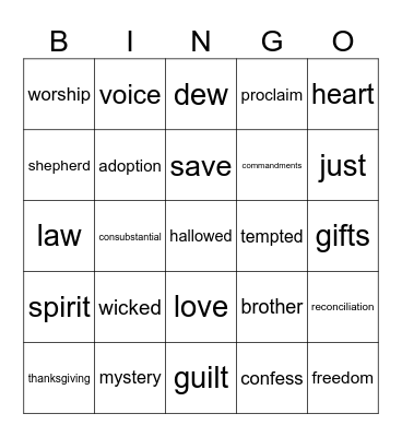 23rd Sunday in Ordinary Time Year A Bingo Card