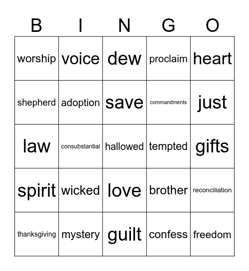 23rd Sunday in Ordinary Time Year A Bingo Card