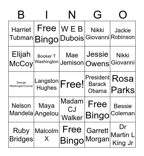 Afro-American Bingo Card
