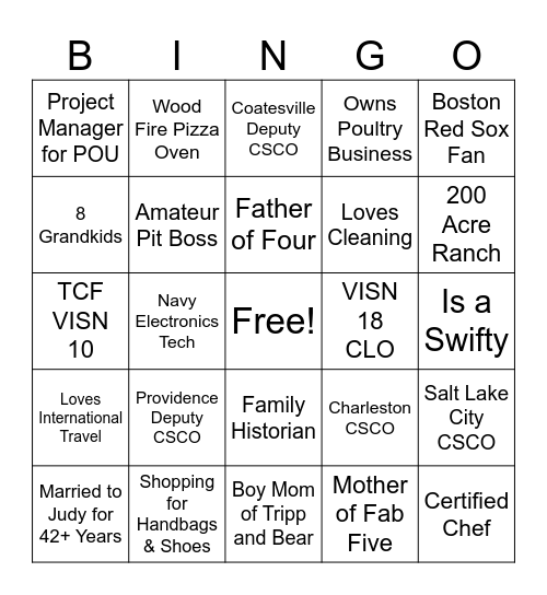 Team Building Bingo Card