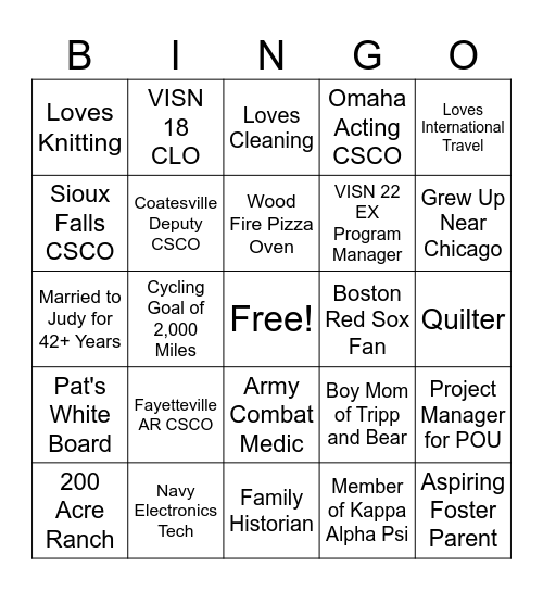 Team Building Bingo Card