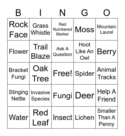 Nature Bingo Card