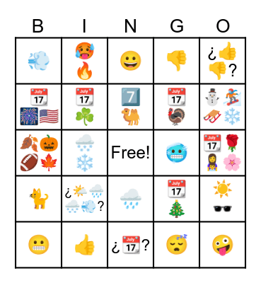 Start & End of Class Bingo Card