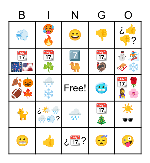 Start & End of Class Bingo Card