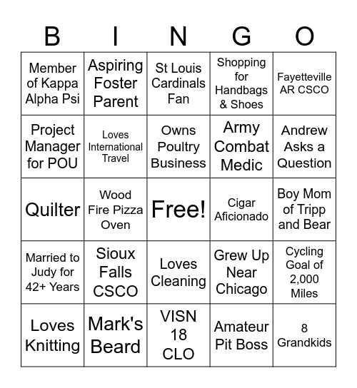 Team Building Bingo Card