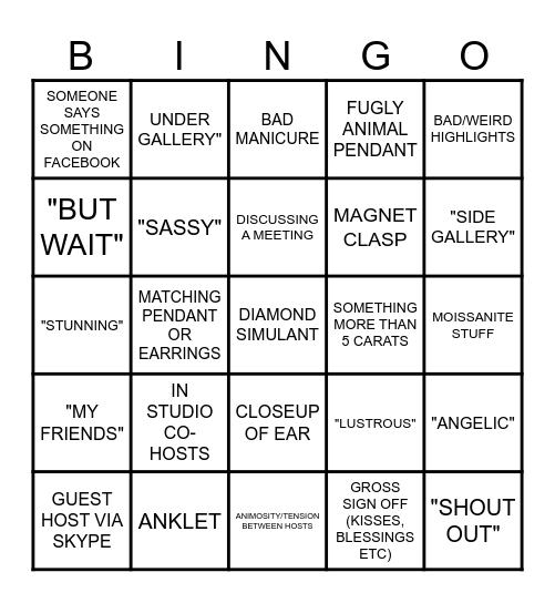 JTV Bingo Card