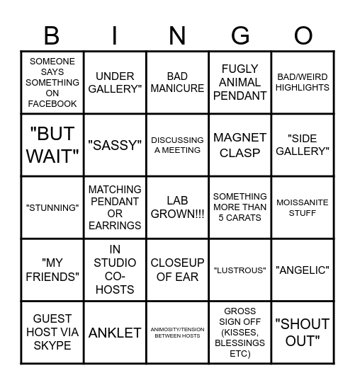 JTV Bingo Card