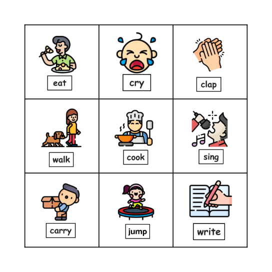 Action verbs Bingo Card