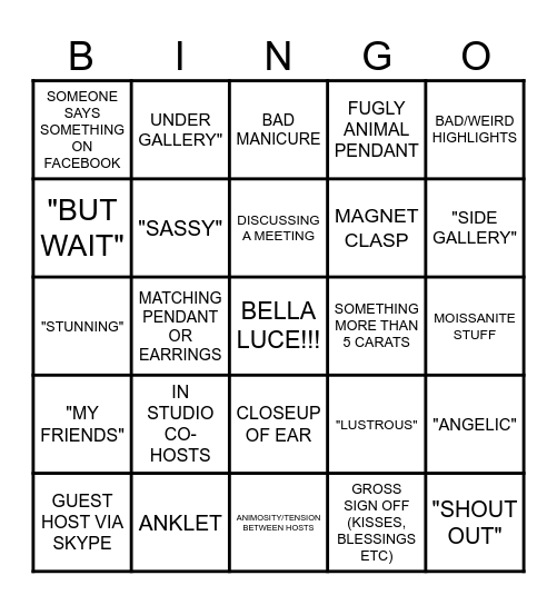 JTV Bingo Card