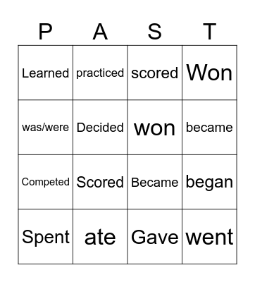 Regular & irregular verbs Bingo Card