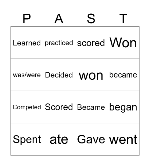 Regular & irregular verbs Bingo Card