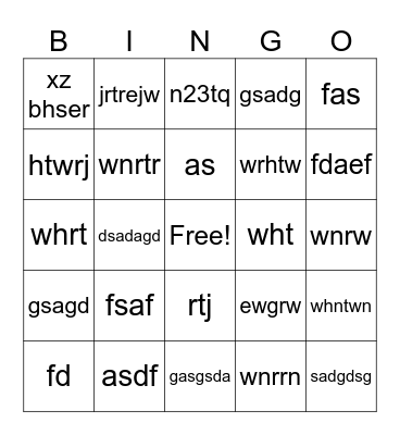 test Bingo Card