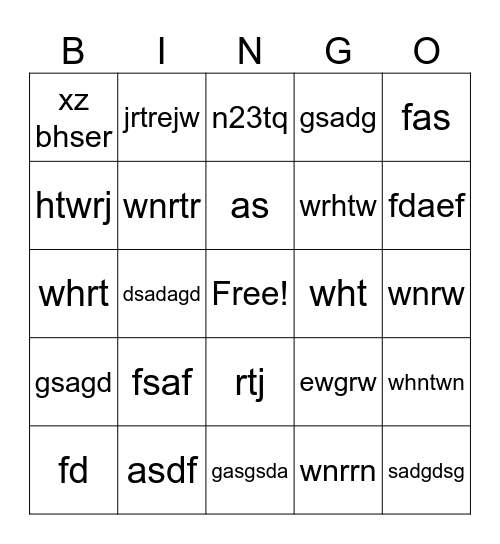 test Bingo Card