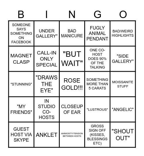 JTV Bingo Card