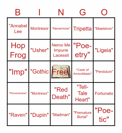 Edgar Allan Poe Bingo Card