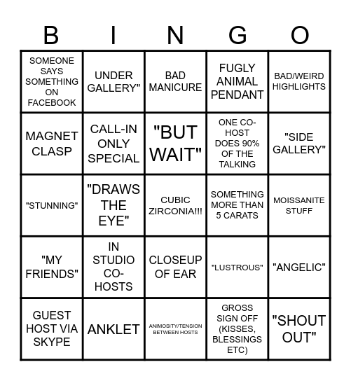 JTV Bingo Card