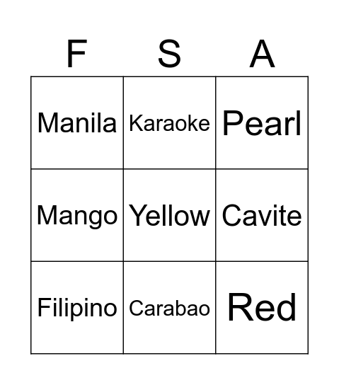 Philippine Trivia Bingo Card