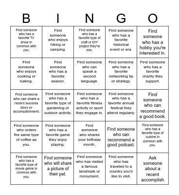 Ice Breaker Bingo Card