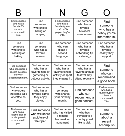 Ice Breaker Bingo Card