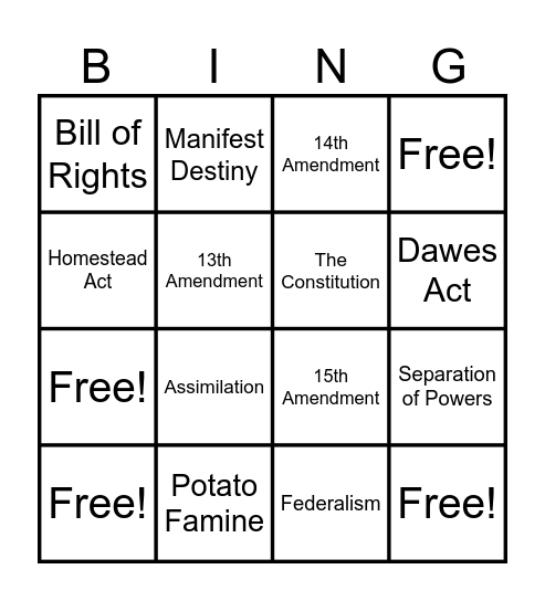 Quiz 1 Bingo Card