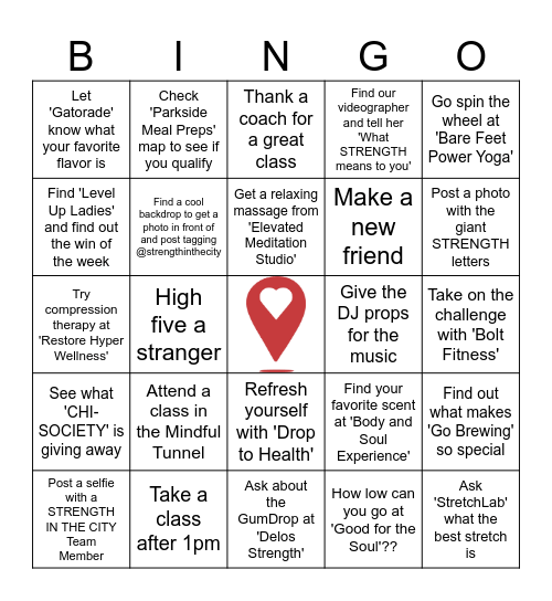 STRENGTH IN THE CITY Festival BINGO -when you get BINGO take it to the STRENGTH table for your prize!- Bingo Card