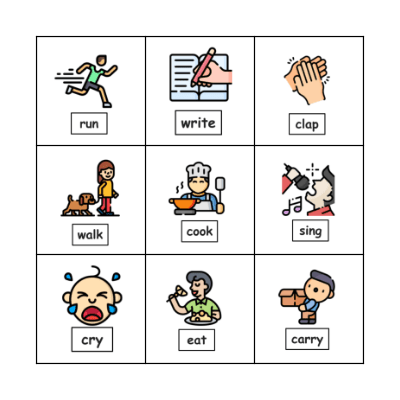 Action verbs Bingo Card