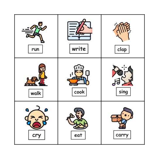 Action verbs Bingo Card