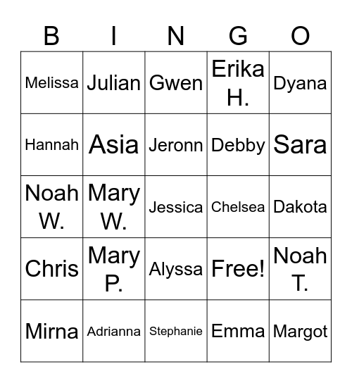 NAME BINGO Card