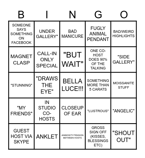 JTV Bingo Card