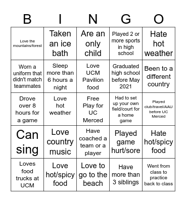 Bobcat Bingo Card